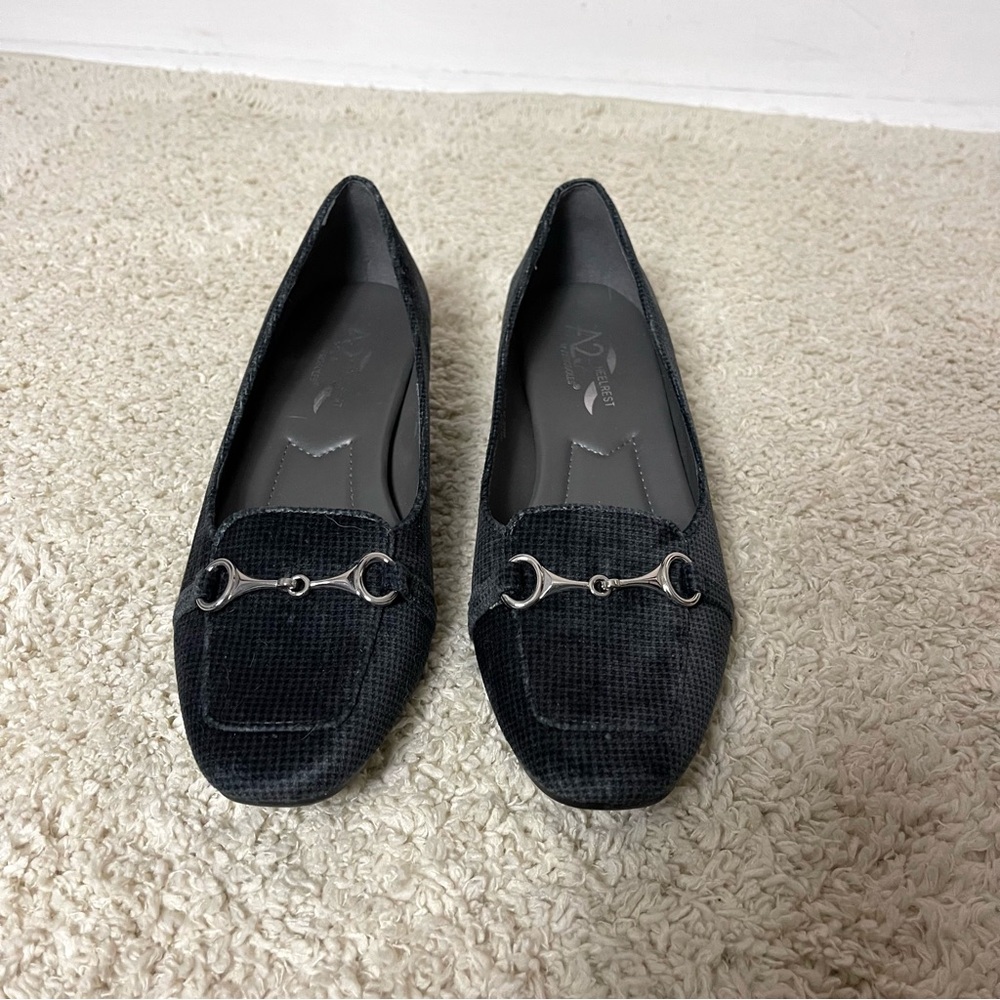 A2 By Aerosoles Black Textured Loafers with Silver Accent